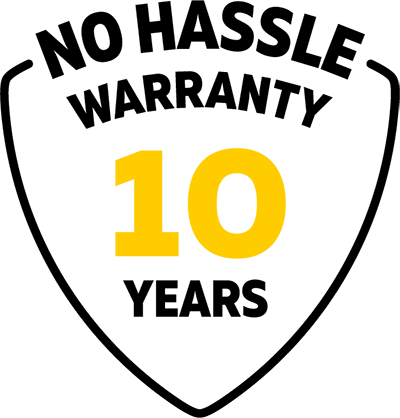 10 years no hassle warranty