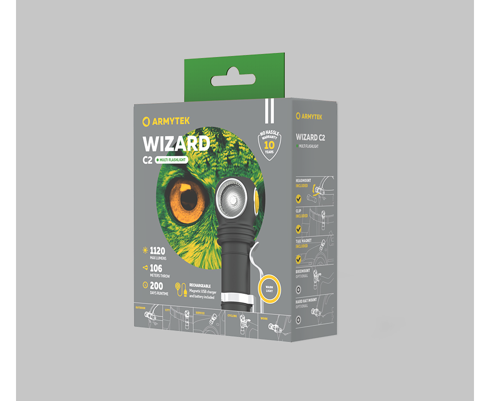 Armytek Wizard C2 Magnet Warm LED Lampe frontale avec support magnétique à  batterie 1200 lm 4800